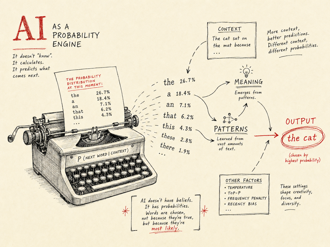 AI as probability engine sketch