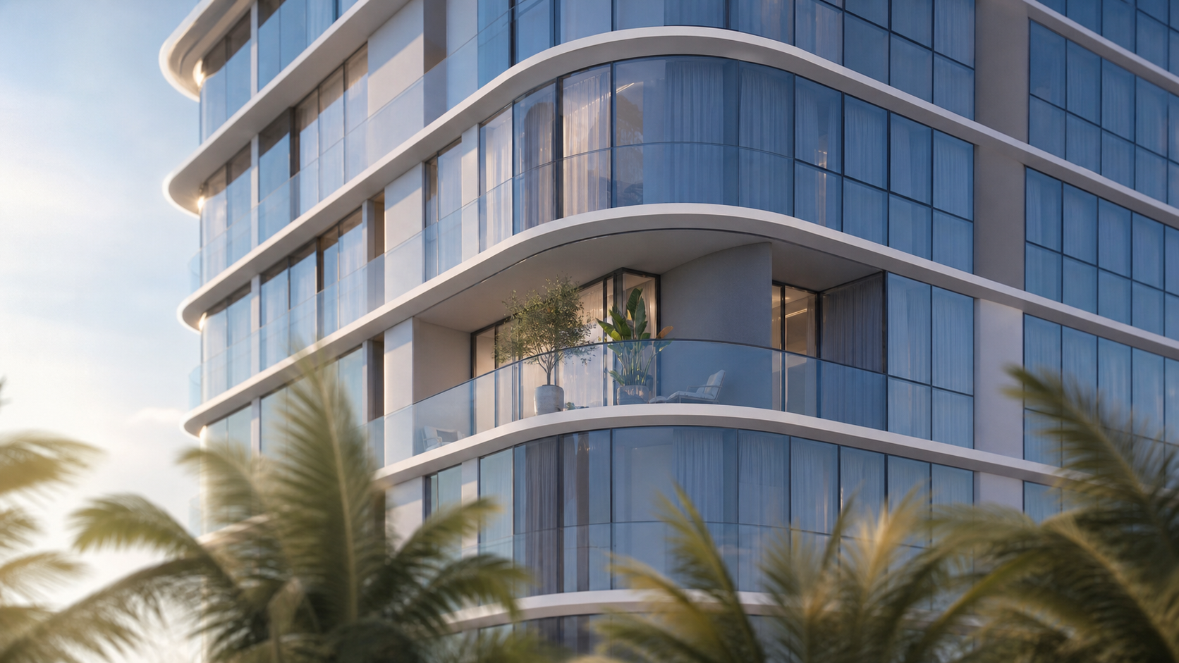 Maia tower facade — eye-level register