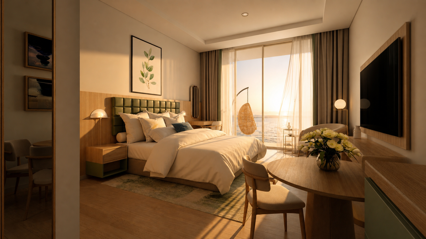 Bedroom interior late afternoon