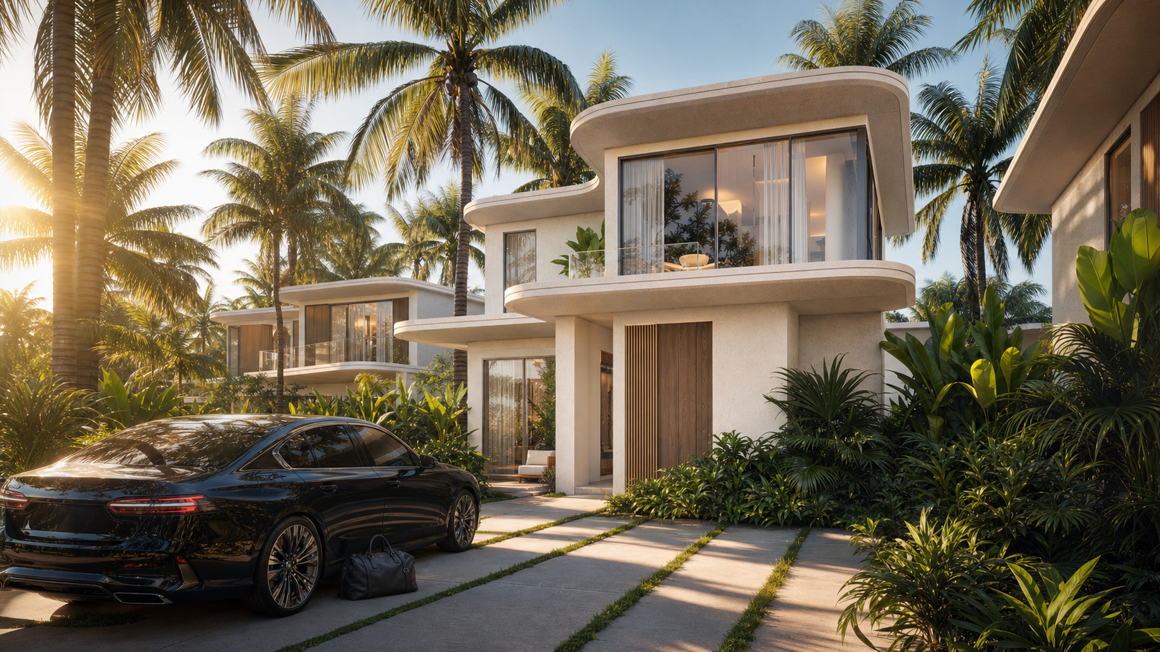 Villa arrival with car